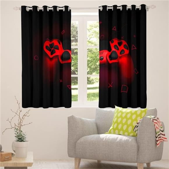 Boys Games Room Darkening Curtain Red Gaming Console Window Curtain for Bedroom - Picture 5 of 6